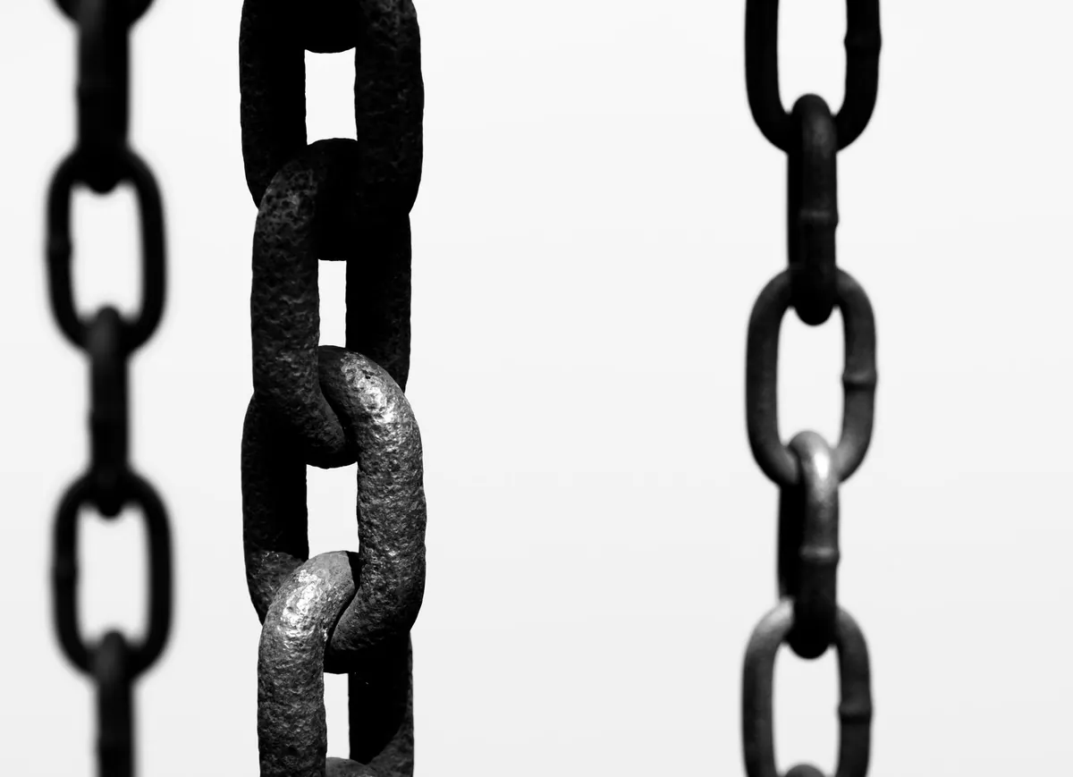 Hanging metal chains in black and white