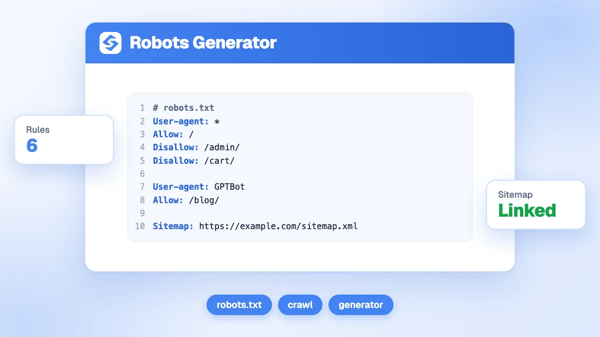 Générateur de Robots.txt avec règles allow et disallow, URL du sitemap et paramètres de délai d'exploration