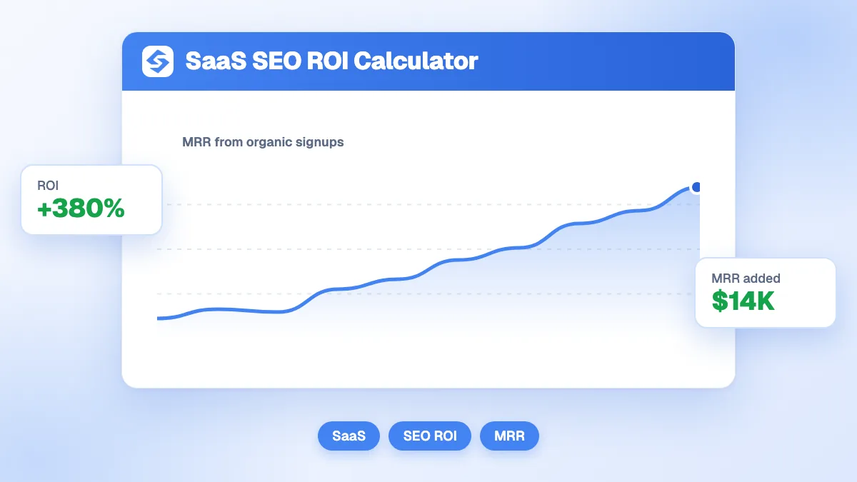 Calculateur ROI SEO SaaS avec champs visites organiques, taux d'inscription, taux essai/payé, MRR et ROI