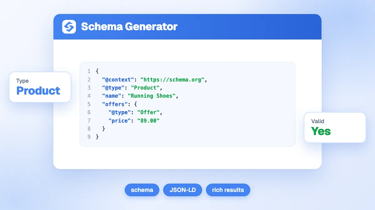 Générateur de Schema Markup JSON-LD avec sélecteur de type de schema et éditeur de propriétés