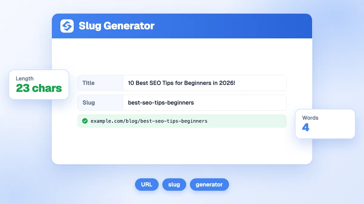 Générateur de slug URL convertissant du texte en slugs propres et conviviaux pour le SEO avec suppression des accents
