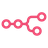 Red share icon with three connected circular nodes on black background.