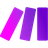 logo make pink to purple on a black background.