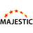 MAJESTIC logo in black capital letters under a curved arc of five red stars outlined in yellow.