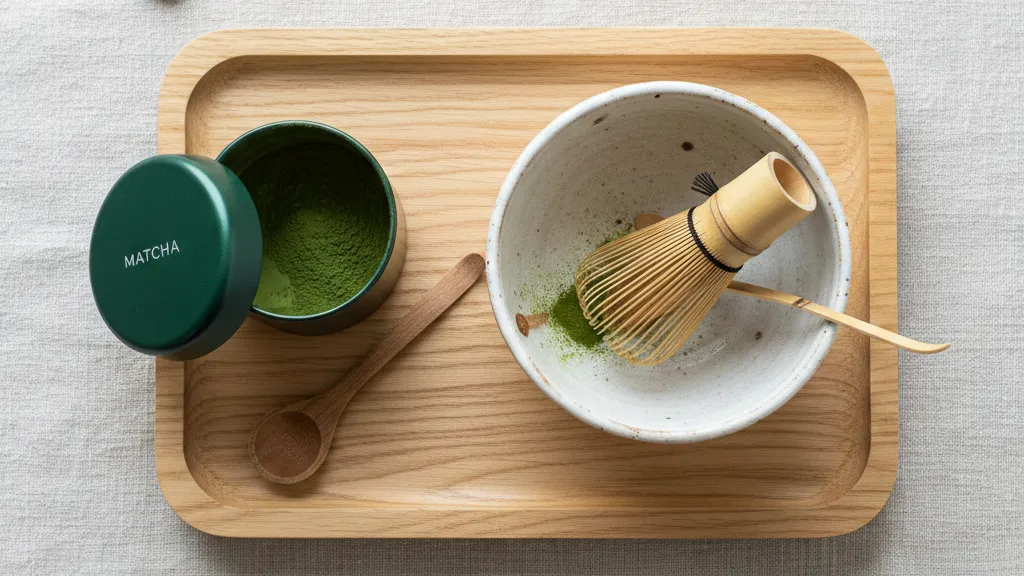 Entrepreneur concentre dans un bureau moderne avec une tasse de matcha