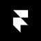 Stylized white geometric letter F logo on a black background.