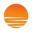 Orange circle resembling a stylized sunset or sunrise with horizontal white stripes inside.
