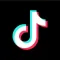 TikTok app logo with black background featuring a stylized musical note in cyan, white, and red.
