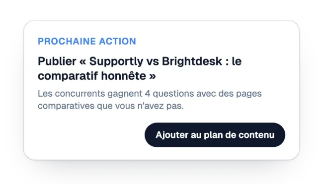 Prochaine action : une page comparative à publier