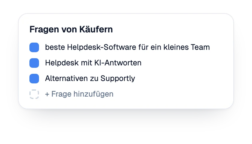 Liste der für die Marke getrackten Käuferfragen