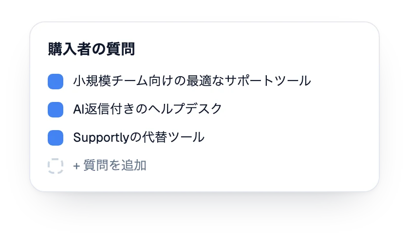 ブランド向けに追跡している購入者の質問リスト