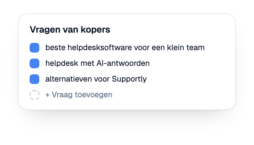 Lijst van koopvragen die voor het merk worden gevolgd