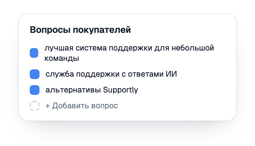 Список отслеживаемых вопросов покупателей для бренда