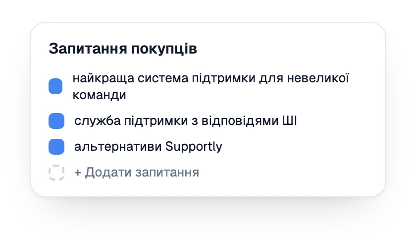 Список відстежуваних запитань покупців для бренду