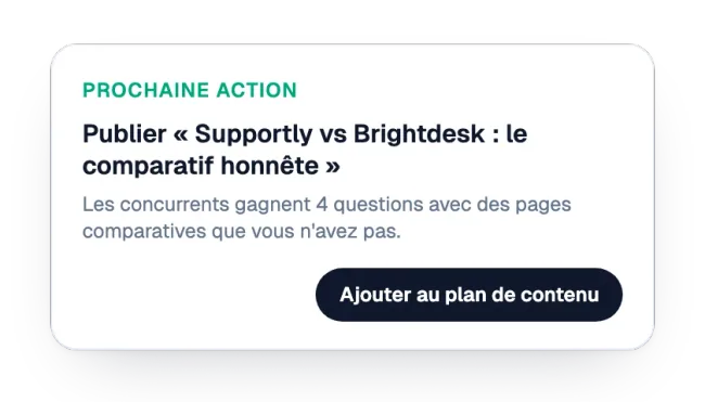 Prochaine action : une page comparative à publier
