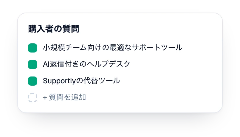 ブランド向けに追跡している購入者の質問リスト