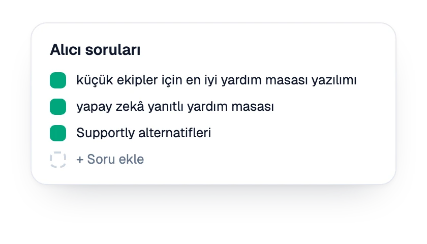 Marka için takip edilen alıcı soruları listesi