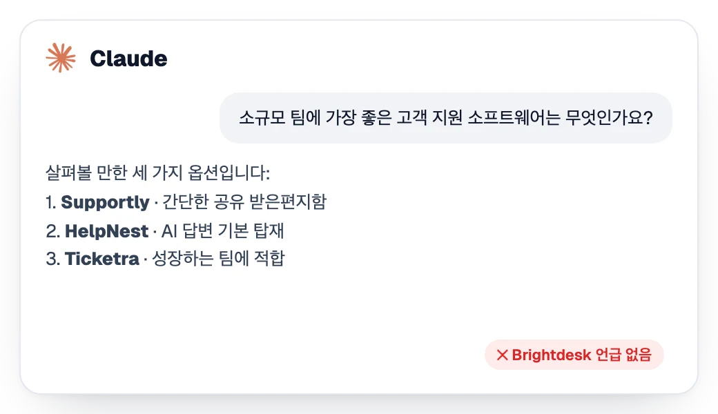 브랜드 없이 경쟁사 세 곳을 추천하는 Claude의 답변