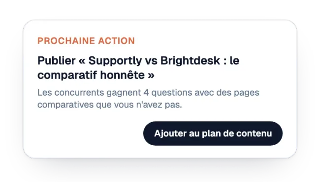Prochaine action : une page comparative à publier
