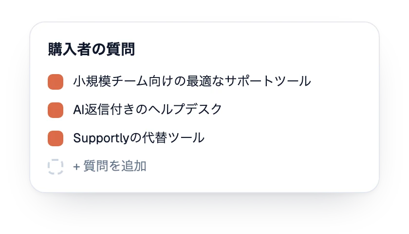 ブランド向けに追跡している購入者の質問リスト