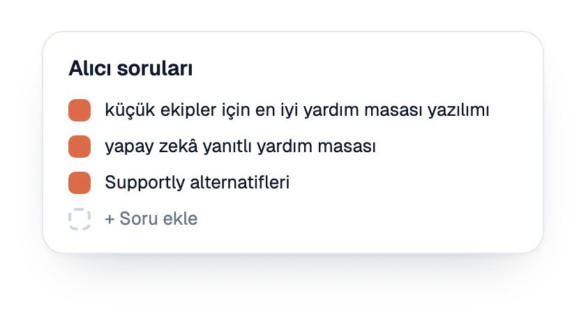 Marka için takip edilen alıcı soruları listesi