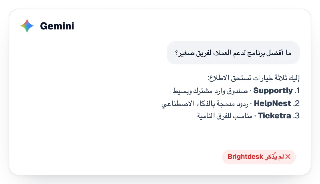 إجابة من Gemini توصي بثلاثة منافسين دون ذكر العلامة التجارية