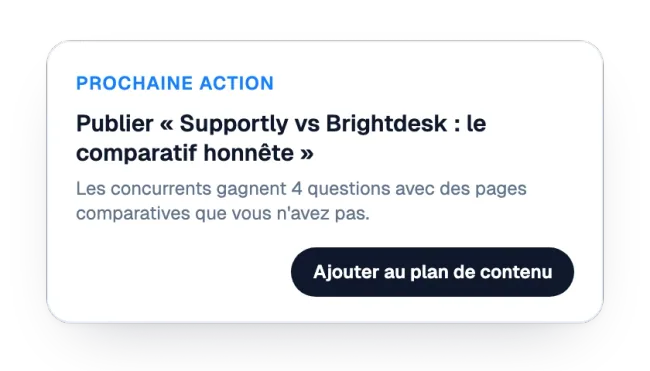 Prochaine action : une page comparative à publier