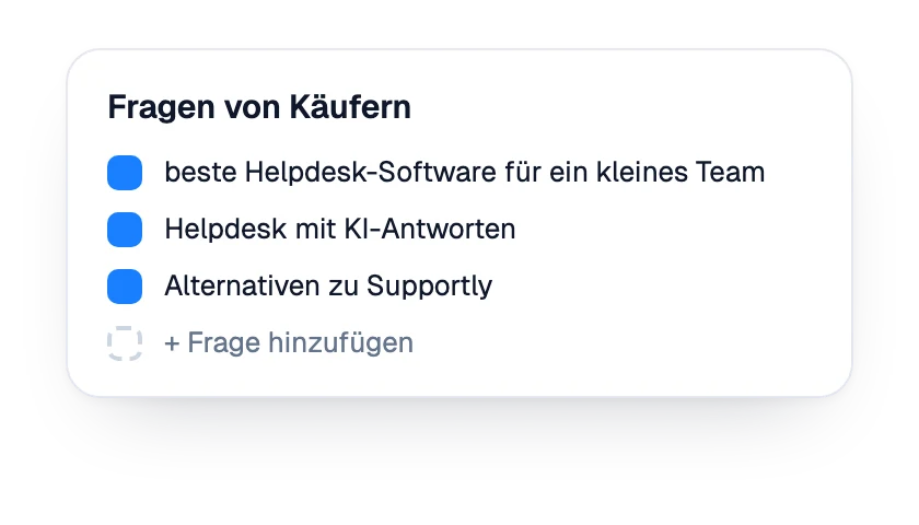 Liste der für die Marke getrackten Käuferfragen