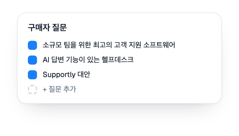 브랜드를 위해 추적하는 구매자 질문 목록