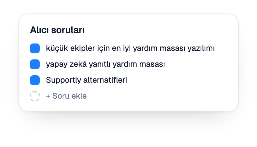 Marka için takip edilen alıcı soruları listesi