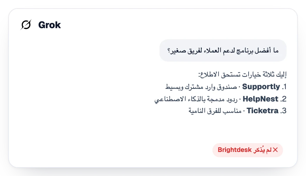 إجابة من Grok توصي بثلاثة منافسين دون ذكر العلامة التجارية