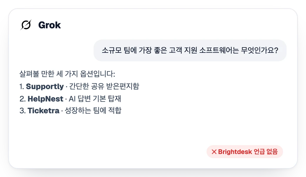 브랜드 없이 경쟁사 세 곳을 추천하는 Grok의 답변