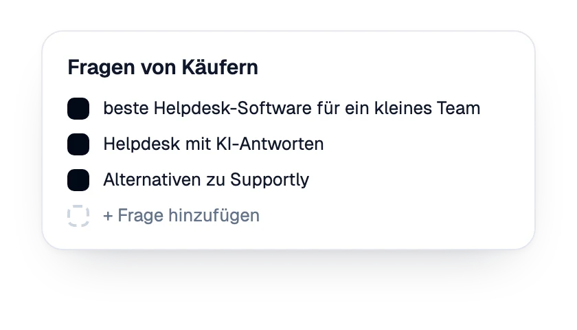Liste der für die Marke getrackten Käuferfragen