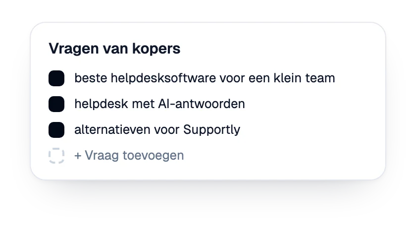 Lijst van koopvragen die voor het merk worden gevolgd