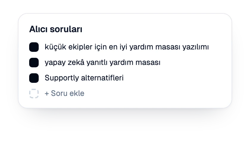 Marka için takip edilen alıcı soruları listesi