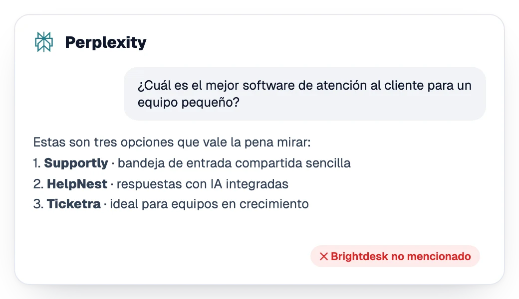 Respuesta de Perplexity que recomienda tres competidores sin la marca