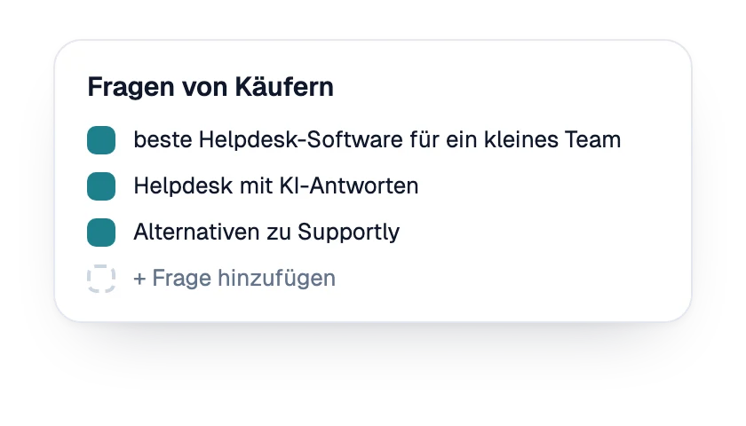 Liste der für die Marke getrackten Käuferfragen