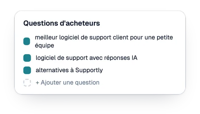 Liste des questions d’acheteurs suivies pour la marque