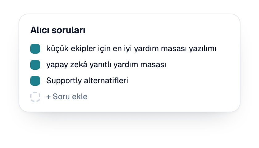 Marka için takip edilen alıcı soruları listesi