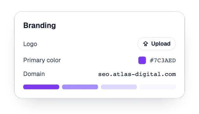 Branding settings with logo, primary color and custom domain