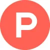 White letter P centered inside an orange circle background.