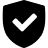 Black shield icon with a white checkmark inside.